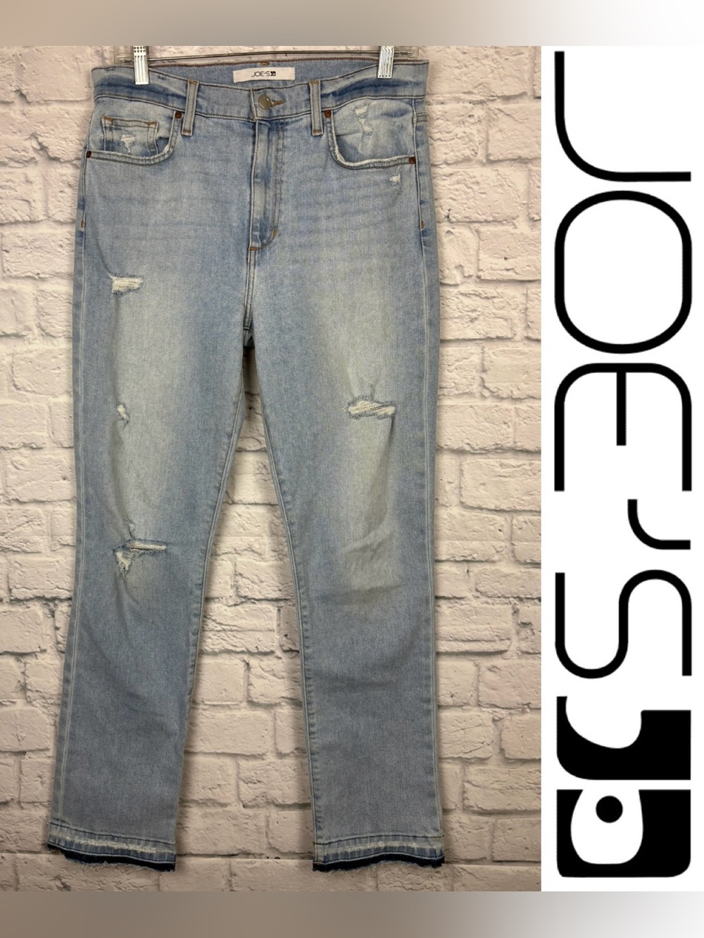 Joe's Jeans High Rise Straight Ankle Distressed Light Wash Denim Size 29